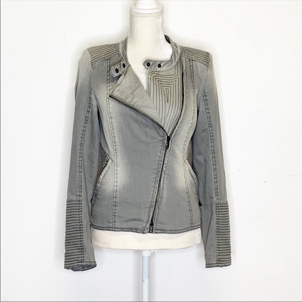Drykorn Denim Asymmetric Gray Moto Jacket